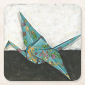 Origami Crane met Floral Design Kartonnen Onderzetters (Voorkant)