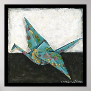 Origami Crane met Floral Design Poster