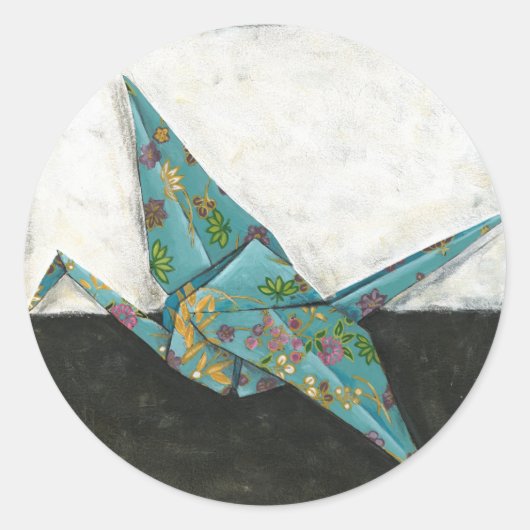 Origami Crane met Floral Design Ronde Sticker (Voorkant)