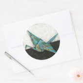 Origami Crane met Floral Design Ronde Sticker (Envelop)