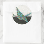 Origami Crane met Floral Design Ronde Sticker (Tas)