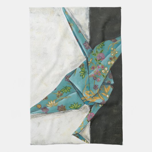 Origami Crane met Floral Design Theedoek (Verticaal)