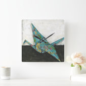 Origami Crane met Floral Design Vierkante Klok (Huis)