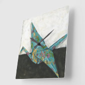 Origami Crane met Floral Design Vierkante Klok (Hoek)