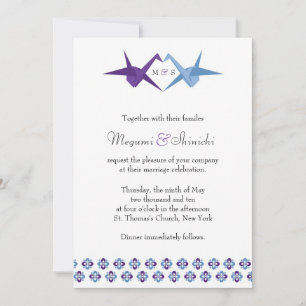 Origami Cranes Wedding (Paarse + C blauw) Kaart