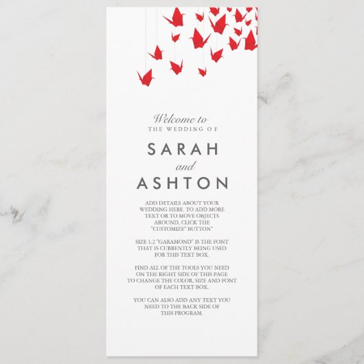 Origami Cranes Wedding Programme Programmakaart (Voorkant)