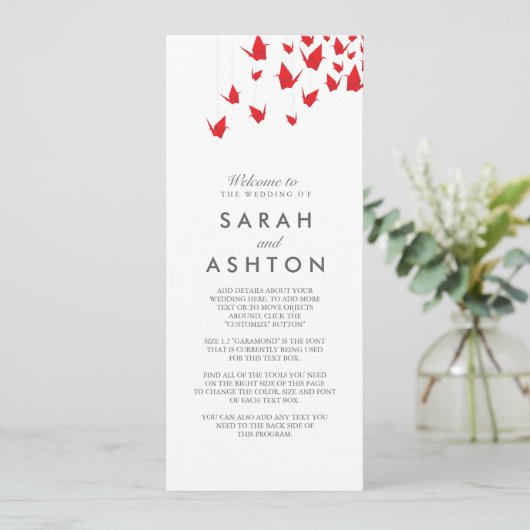 Origami Cranes Wedding Programme Programmakaart (Staand voorkant)