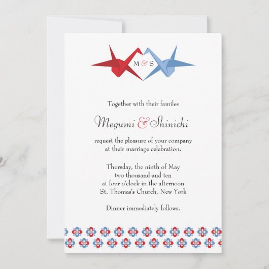 Origami Cranes Wedding (Scarlet + C Blauw) Kaart (Voorkant)