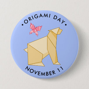Origami Dag, beer en vlinder Ronde Button 7,6 Cm