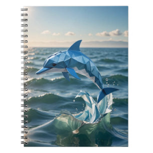 Origami-dolfijn die uit de zeeen spiraal springt notitieboek