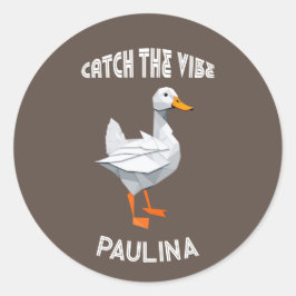 Origami duck Catch the Vibe retro font Ronde Sticker