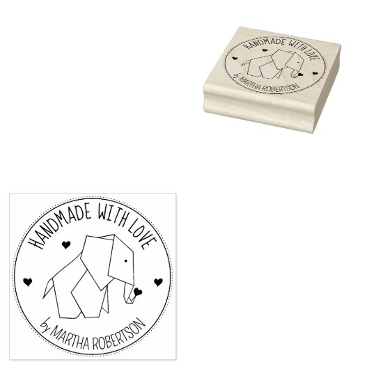 Origami Elephant Custom Handmade with love, Rubberstempel (Gestempeld)