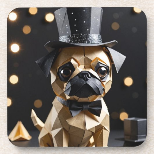 Origami fancy mopshond bier onderzetter (Voorkant)