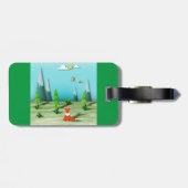 Origami Forest Scene met Fox Mountains en Vogels Bagagelabel (Achterkant horizontaal)