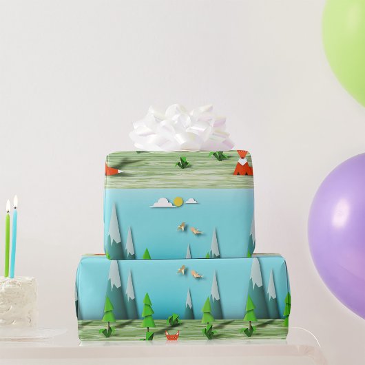 Origami Forest Scene met Fox Mountains en Vogels Cadeaupapier