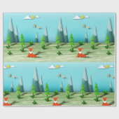 Origami Forest Scene met Fox Mountains en Vogels Cadeaupapier (Vlak)