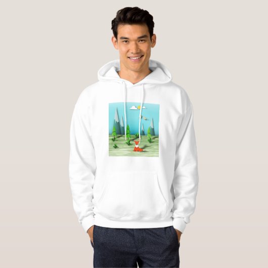 Origami Forest Scene met Fox Mountains en Vogels Hoodie (Voorkant volledig)