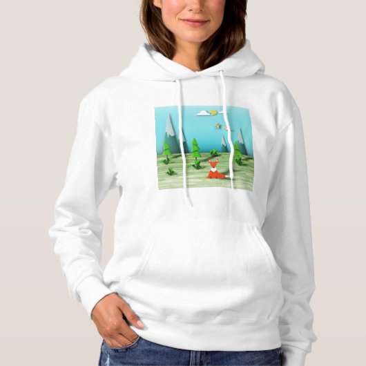 Origami Forest Scene met Fox Mountains en Vogels Hoodie (Voorkant)