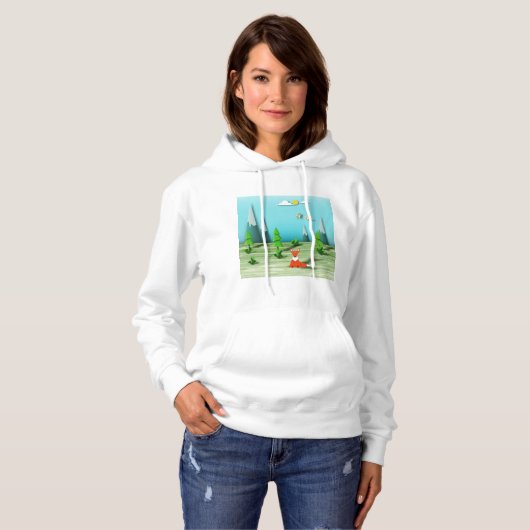 Origami Forest Scene met Fox Mountains en Vogels Hoodie (Voorkant volledig)