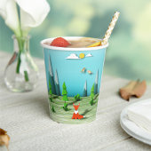 Origami Forest Scene met Fox Mountains en Vogels Papieren Bekers