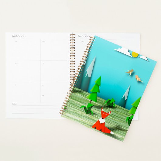 Origami Forest Scene met Fox Mountains en Vogels Planner
