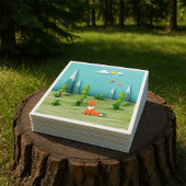 Origami Forest Scene met Fox Mountains en Vogels Servet