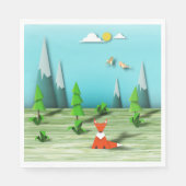 Origami Forest Scene met Fox Mountains en Vogels Servet (Voorkant)