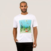 Origami Forest Scene met Fox Mountains en Vogels T-shirt (Voorkant volledig)