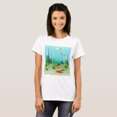 Origami Forest Scene met Fox Mountains en Vogels T-shirt (Voorkant volledig)