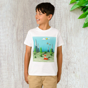 Origami Forest Scene met Fox Mountains en Vogels T-shirt