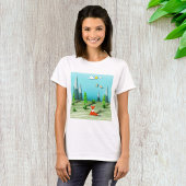 Origami Forest Scene met Fox Mountains en Vogels T-shirt