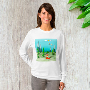 Origami Forest Scene met Fox Mountains en Vogels T-shirt