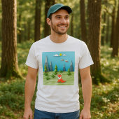 Origami Forest Scene met Fox Mountains en Vogels T-shirt