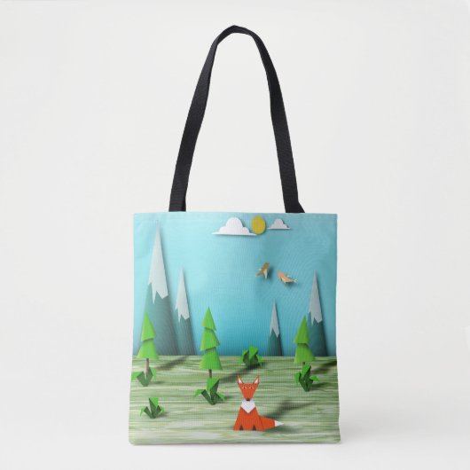 Origami Forest Scene met Fox Mountains en Vogels Tote Bag (Voorkant)
