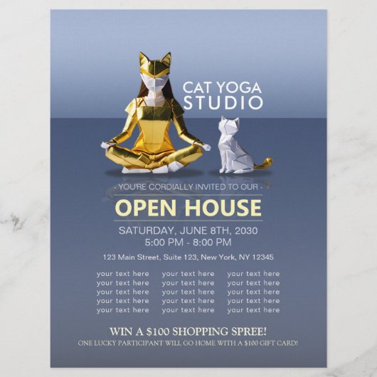 Origami Gold Foil Yoga Meditating Catoman and Cat Flyer (Voorkant)