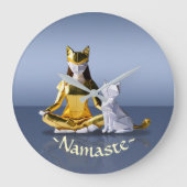 Origami Gold Foil Yoga Meditating Catoman and Cat Grote Klok (Voorkant)