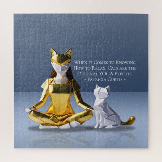 Origami Gold Foil Yoga Meditating Catoman and Cat Legpuzzel (Verticaal)