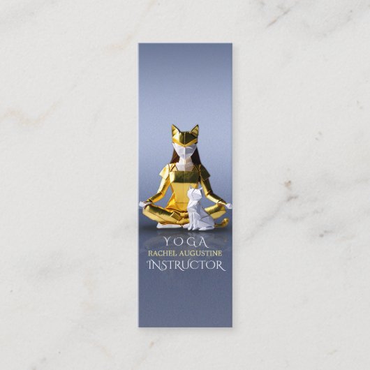 Origami Gold Foil Yoga Meditating Catoman and Cat Mini Visitekaartje (Voorkant)