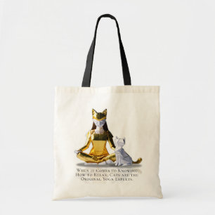 Origami Gold Foil Yoga Meditating Catoman and Cat Tote Bag