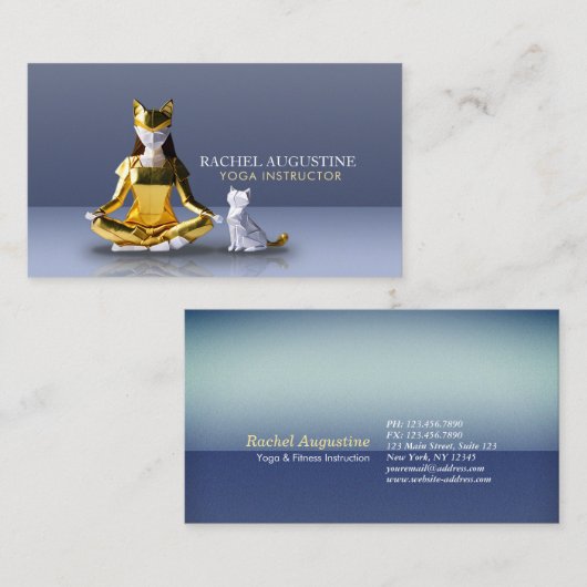 Origami Gold Foil Yoga Meditating Catoman and Cat Visitekaartje (Voorkant / Achterkant)