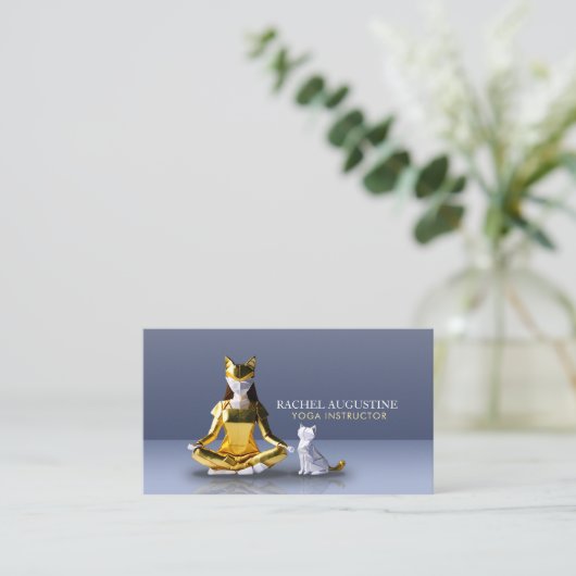 Origami Gold Foil Yoga Meditating Catoman and Cat Visitekaartje (Staand voorkant)