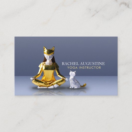 Origami Gold Foil Yoga Meditating Catoman and Cat Visitekaartje (Voorkant)