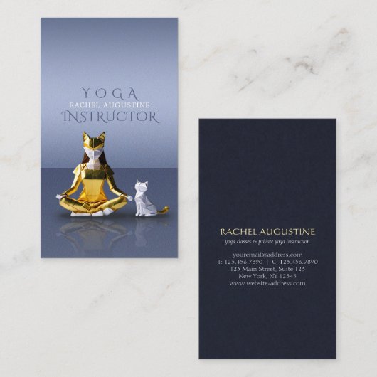 Origami Gold Foil Yoga Meditating Catoman and Cat Visitekaartje (Voorkant / Achterkant)
