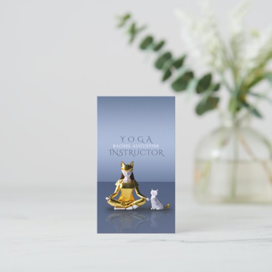Origami Gold Foil Yoga Meditating Catoman and Cat Visitekaartje (Staand voorkant)