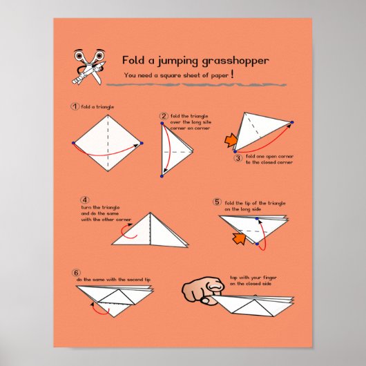Origami Grasshopper How-to-Semi-Gloss-Poster Poster (Voorkant)