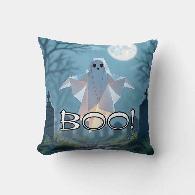 Origami Halloween Verschrikkelijke Geest Grappig Kussen (Voorkant)
