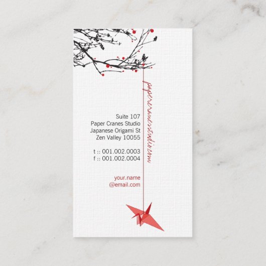 Origami Japans rood papier kruipen Silhouette Tree Visitekaartje (Achterkant)