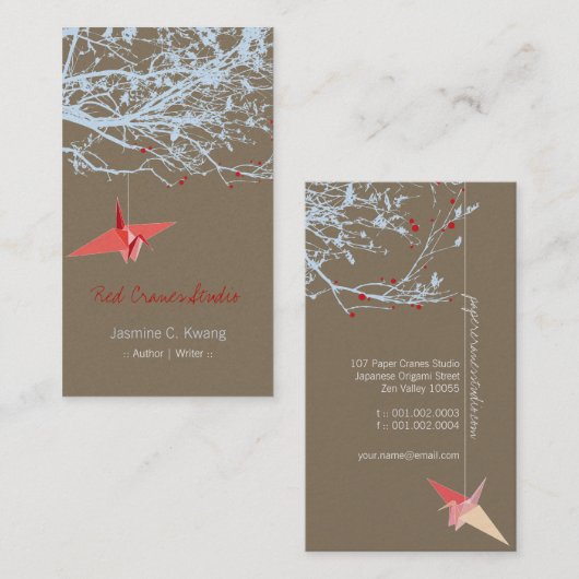 Origami Japans rood papier kruipen Silhouette Tree Visitekaartje (Voorkant / Achterkant)