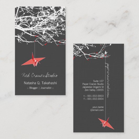 Origami Japans rood papier kruipen Silhouette Tree Visitekaartje (Voorkant / Achterkant)