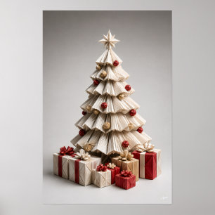 Origami Kerstboom met Cadeaus Poster